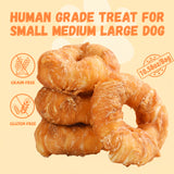 Pawmate Rawhide Dog Treats, Chicken Wrapped Rawhide Donuts, Long Lasting Chews for Medium Large Dogs, 4 Count