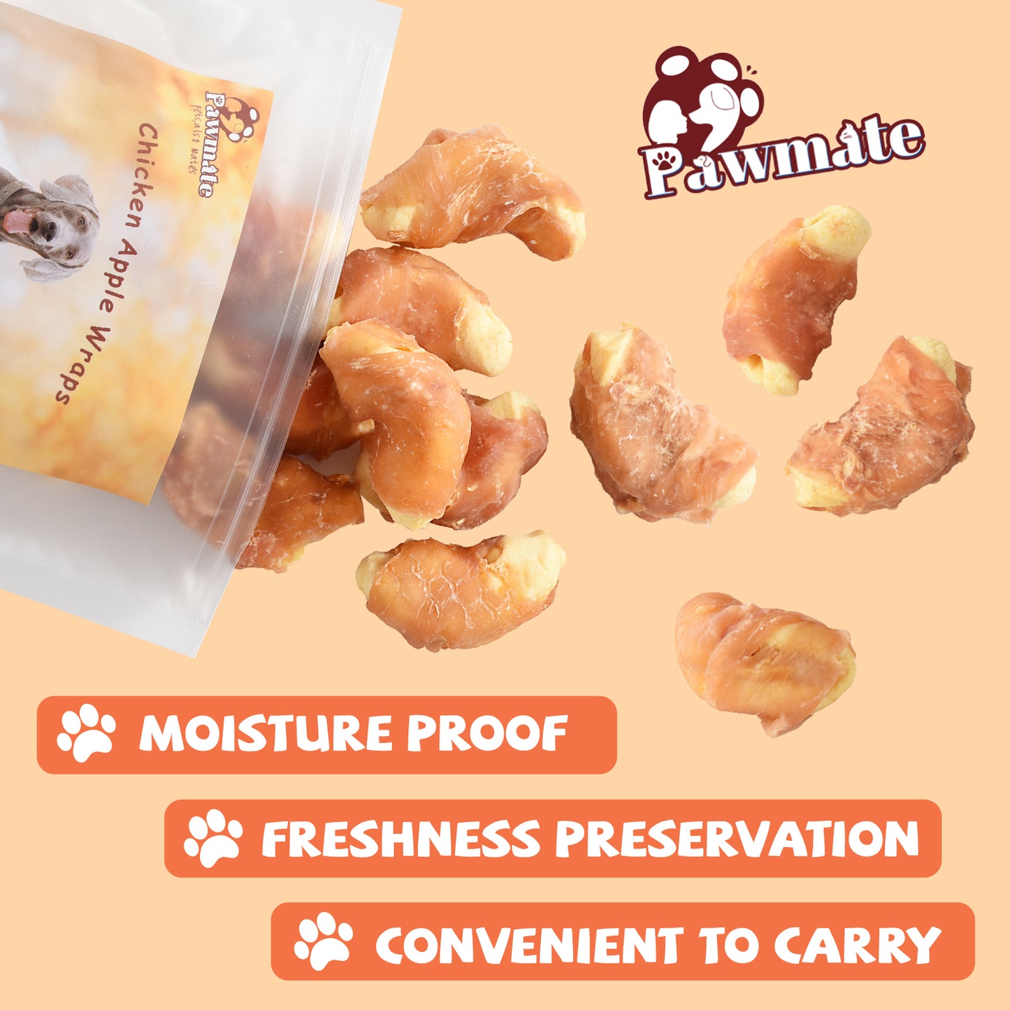 Pawmate Chicken Jerky Wrapped Apple Dog Treats, Promote Digestion Chews for All Dogs, 10.6oz