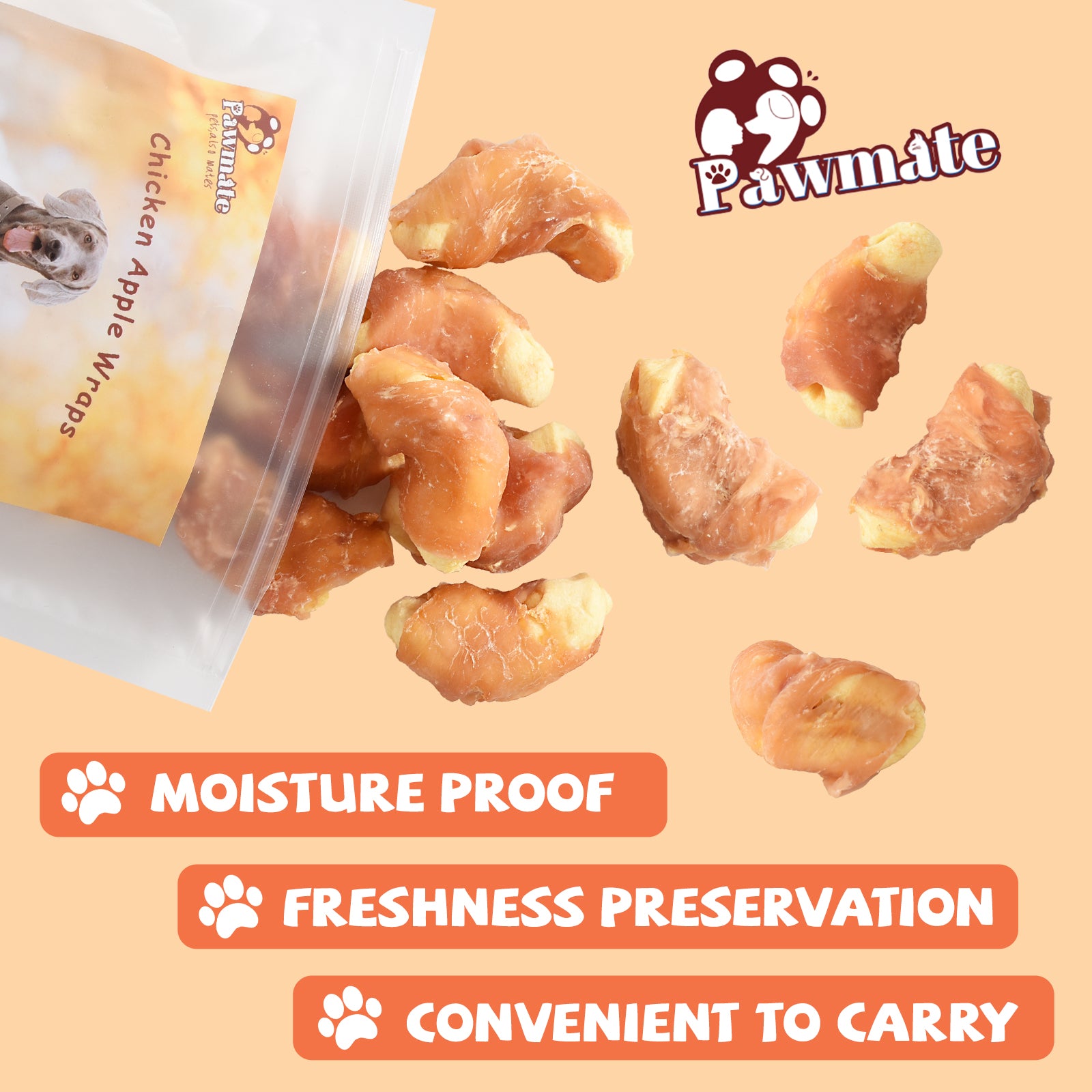 Pawmate Chicken Jerky Wrapped Apple Dog Treats, Promote Digestion Chews for All Dogs, 10.6oz