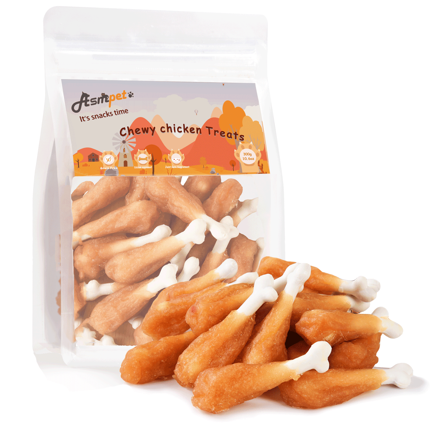 ASMPET Natural Healthy Dog Treats, Chicken Wrapped Calcium Bone, Rawhide Free, Training Treats for Small Medium Large Dog, 10.5 oz