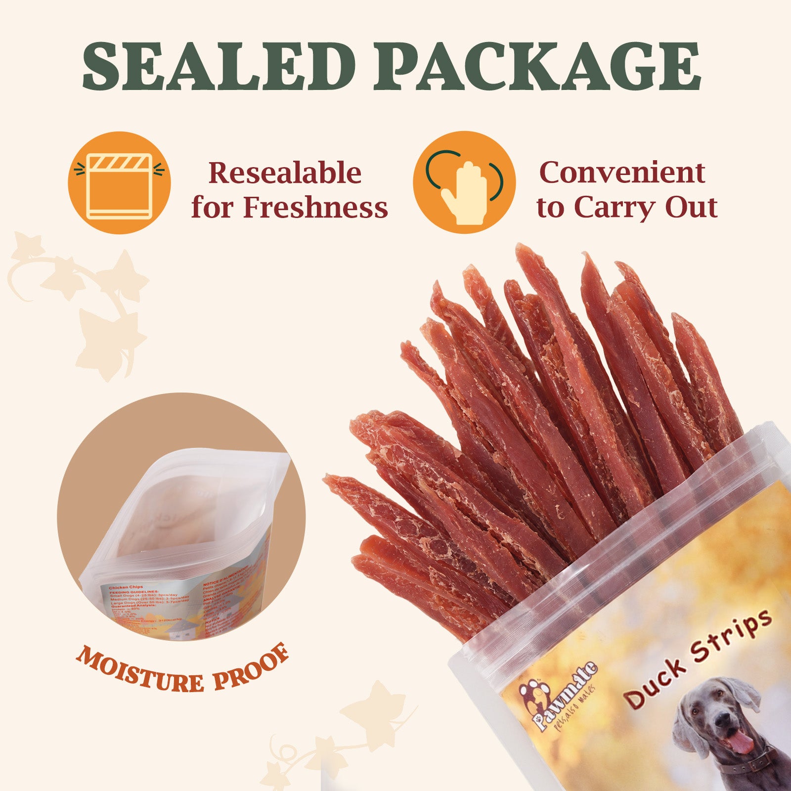 Pawmate Duck Jerky Strips for Dogs, Real Duck Breast, High Protein Natural Dog Treats, Soft & Chewy Training Treats