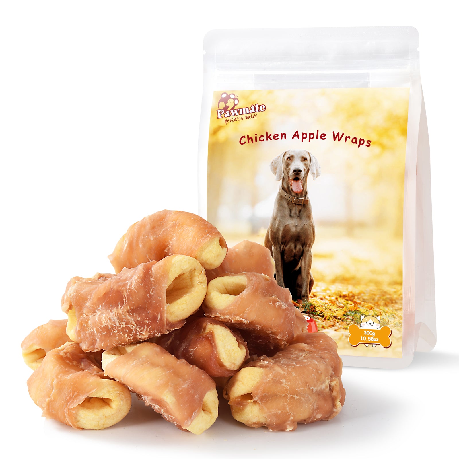 Pawmate Chicken Jerky Wrapped Apple Dog Treats, Promote Digestion Chews for All Dogs, 10.6oz